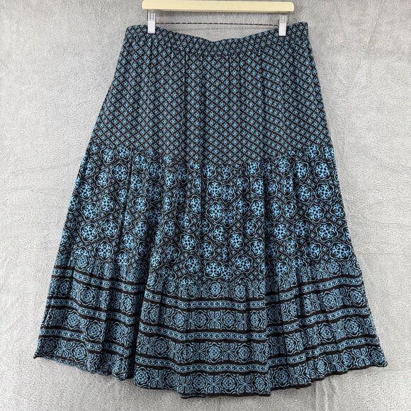 Sag Harbor Skirt 1X Brown Turquoise Tiered Midi A-Line PullOn Elastic Waist - Picture 5 of 11